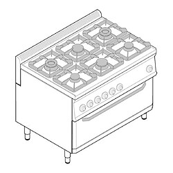 Fourneau 6 feux sur four électrique ventilé extra-large - gamme 700 - Tecnoinox