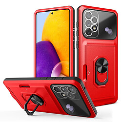 Coque en TPU + acrylique antichoc avec béquille en anneau et porte-carte rouge/noir pour votre Samsung Galaxy A72 4G/5G