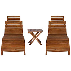 Maison Chic Lot de 3 Chaise longue avec table à thé | Bain de soleil Relax | Transat Bois d'acacia massif -GKD53706