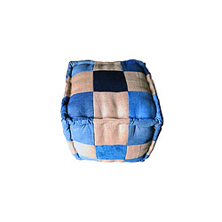 Meubletmoi Pouf carré en patchwork de tissu jeans bleu et beige effet usé - DENIM