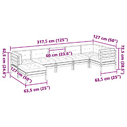 vidaXL Salon de jardin 7 pcs avec coussins cire marron bois pin massif pas cher