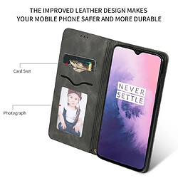 Wewoo Housse Coque Etui en cuir avec rabat horizontal magnétique Business Skin Feel pour OnePlus 7 gris foncé