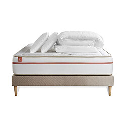 Marmottes & Co Pack prêt à dormir matelas LE PAISIBLE 160x200cm Mémoire de forme BioVisco + sommier Beige + 2 oreillers + couette 260x240