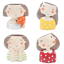 Set 4 Cute Girl Succulent Planter Bonsaï Pot Flowerpot Bureau Décor À La Maison