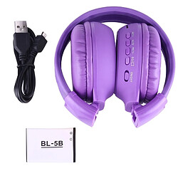 Wewoo Lecteur MP3 Violet pour Carte TF & Voyant LED et Fonction FM Casque Pliant Stéréo HiFi Sans Fil avec Écran LCD Fente pas cher