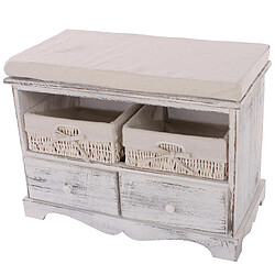 Mendler Commode / banc, 2 paniers, 2 tiroirs, 62x33x42cm, shabby, vintage, blanc