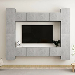 Maison Chic Ensemble de meubles TV 8 pcs | Banc TV Moderne pour salon | Meuble de Rangement - Gris béton Aggloméré -MN65383