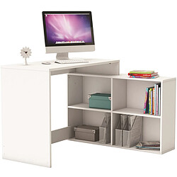 Pegane Bureau d'angle en panneau de particules, blanc mat - Dim : 111,9 x 76,7 x 100,7 cm