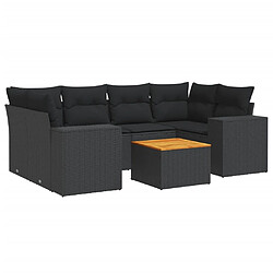 vidaXL Salon de jardin 7 pcs avec coussins noir résine tressée