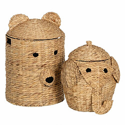 BigBuy Home Panier Eléphant Noir Beige Fibre naturelle 38 x 38 x 42 cm