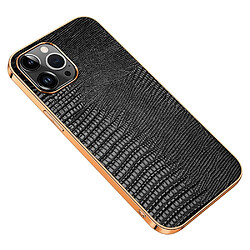 Coque en TPU + cuir véritable électroplaqué, texture lézard, antichute pour votre iPhone 14 Pro - noir