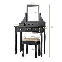 Avis Helloshop26 Coiffeuse table de maquillage avec 5 tiroirs 1 miroir carré pivotant à 360° et 1 tabouret noir 20_0002501