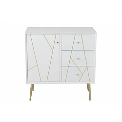 Inside 75 Commode design PIKA couleur blanc et or 3 tiroirs 1 porte