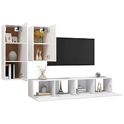 Avis Maison Chic Ensemble de meubles TV 4 pcs | Banc TV Moderne pour salon | Meuble de Rangement - Blanc Aggloméré -MN81966