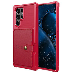 Coque en TPU + PU avec béquille et porte-carte rouge pour Samsung Galaxy S22 Ultra 5G