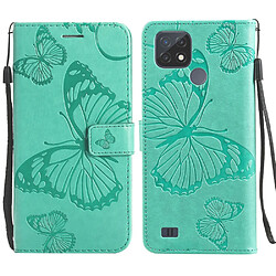 Etui en PU + TPU motif papillons avec support et sangle vert pour votre Realme C21