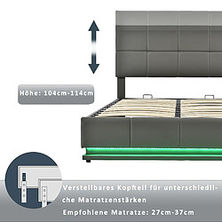 KOMHTOM Lit Rembourré 140 X 200 cm Avec Led Et Espace De Rangement À Relevage Hydraulique - Sommier À Lattes - Simili Cuir - Gris pas cher