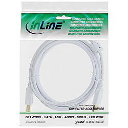 Câble InLine® USB 2.0 de type A à B, blanc / or avec starter en ferrite, 3 m