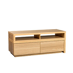 Iris Ohyama, Meuble TV extensible et modulable avec 2 tiroirs en bois MDF - TV Board SAB-100 - Chêne clair, L100-185 x P38.8 x H41.1 cm