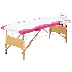 vidaXL Table de massage pliable 2 zones Bois Blanc et rose