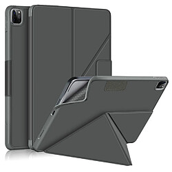 Etui en PU Tissu de couleur unie avec support origami gris pour votre Apple iPad Pro 12.9 pouces (2021)/(2020)/(2018)