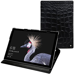 Housse cuir Microsoft Surface Pro (2017) - Rabat vertical - Crocodile nero ( Noir / Black) - NOREVE