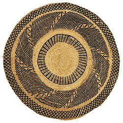 Toilinux Tapis rond en Jute avec imprimé - D.90cm - Noir