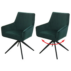 Decoshop26 Lot de 2 chaises de salle à manger avec accoudoirs siège rotatif en tissu vert 04_0007380