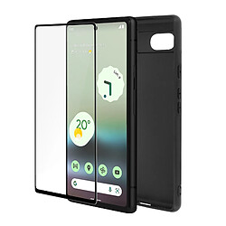 Avizar Coque Google Pixel 6a Silicone Gel Souple Noir et Verre Trempé 9H Contour Noir