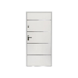 Vente-Unique Porte d'entrée en acier pleine et inox H207 x L100 cm blanc - poussant droit - NAXARA