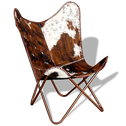 Avis vidaXL Chaise papillon marron et blanc cuir de vache