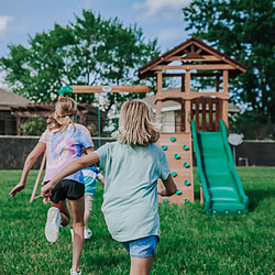 Backyard Discovery Lightning Ridge Aire de Jeux en Bois | Aire de Jeux Extérieur avec Double Balançoire/Toboggan/Mur d'escalade, Balancoire Exterieur avec Toboggan, Portique Balancoire Exterieur pas cher