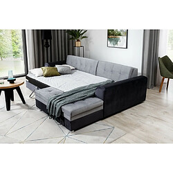 Avis VENESETTI Canapé d'angle convertible en tissu velours gris et noir Luxe, 5 places, angle droit (vu de face), SOHO VELOURS