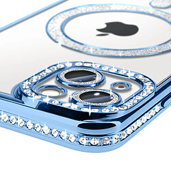 Avis Avizar Coque Diamant pour iPhone 13 Protection MagSafe Contour Strass Bleu Clair