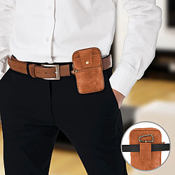 Avizar Sacoche de ceinture smartphone étui zippé aspect cuir + mousqueton - Marron