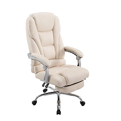 Decoshop26 Fauteuil de bureau ergonomique avec repose-pieds extensible synthétique crème BUR10169