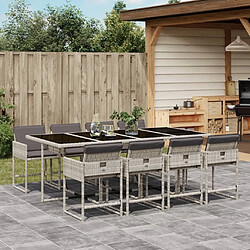 Maison Chic Ensemble à manger d'extérieur 9 pcs avec coussins,Salon de jardin,Mobilier de jardin gris clair rotin -GKD395852