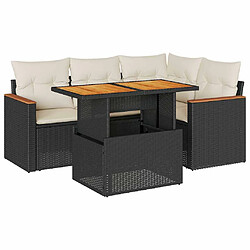 vidaXL Salon de jardin 5 pcs avec coussins noir résine tressée acacia