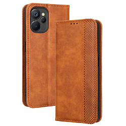 Etui en PU texture rétro, auto-absorbée magnétiquement, anti-rayures avec support pour votre Realme 9i 5G - marron