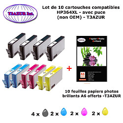 10 cartouches compatibles HP 364XL pour HP C6324 C6380 CN245B CN255B CN503B - 10f A6 brillantes -T3AZUR