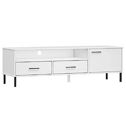 Maison Chic Meuble TV scandinave avec pieds - Banc TV pour salon en métal Blanc Bois de pin massif OSLO -MN12601