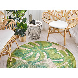 Avis Beliani Tapis en jute ?140 cm beige / vert motif feuille BAYAT - beige-vert