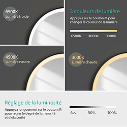 Avis EMKE Miroir lumineux salle de bain rond diamètre 60cm cadre noir avec lanière réglable, Miroir LED rond avec Interrupteur Tactile, Miroir avec éclairage Lumière Froide/Chaude/Neutre