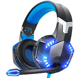 Casque de jeu pour PS5 PS4 PC Xbox One, casque audio surround avec micro, lumière LED pour Mac Laptop Switch Playstation Xbox Series X/S - Bleu