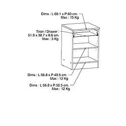 Pegane Meuble bas de cuisine 1 porte + 1 tiroir coloris chêne kronberg, blanc - Longueur 60 x Hauteur 85 x Profondeur 60 cm pas cher