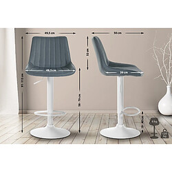 Avis Decoshop26 Lot de 2 tabourets de bar réglable en hauteur pivotant à 360° assise en PVC gris couture verticale pied métal blanc 10_0004424