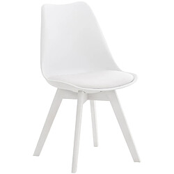 Decoshop26 Chaise de salle à manger x1 design scandinave en plastique et PVC blanc et pieds en bois blanc 10_0002274