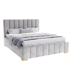 Kids Literie Lit Coffre Anton 140 x 200 cm avec sommier à lattes relevable Gris clair pas cher