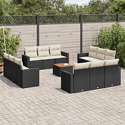 vidaXL Salon de jardin avec coussins 13 pcs noir résine tressée