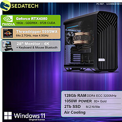 Sedatech Pack Workstation Pro • AMD Threadripper PRO 5995WX • RTX4080 • 128Go RAM • 2To SSD M.2 • Windows 11 Pro • Moniteur 28''